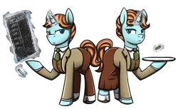 Size: 840x513 | Tagged: artist:deyogee, bioshock, bioshock infinite, clothes, derpibooru import, female, lutece twins, magic, male, mare, pants, robert lutece, rosalind lutece, safe, skirt, stallion, twins