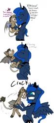 Size: 865x1952 | Tagged: artist:an everfree rat, bald, cheerilee, crack, derpibooru import, headbutt, oc, oc:marble patches, pain, princess luna, safe, struggling