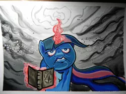 Size: 850x637 | Tagged: semi-grimdark, artist:esprites, derpibooru import, twilight sparkle, book, faic, solo, wat