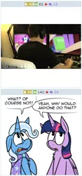 Size: 256x549 | Tagged: safe, derpibooru import, trixie, twilight sparkle, twilight sparkle (alicorn), alicorn, pony, derpibooru, computer, exploitable meme, fake juxtaposition win, female, juxtaposition, juxtaposition win, mare, markiplier, meme, meta