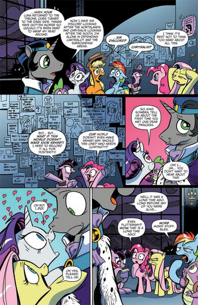 Size: 630x969 | Tagged: safe, derpibooru import, idw, applejack, fluttershy, king sombra, pinkie pie, rainbow dash, rarity, twilight sparkle, twilight sparkle (alicorn), alicorn, pony, spoiler:comic, spoiler:comic19, angry, boop, eye contact, female, floppy ears, frown, glare, good king sombra, heart, heart eyes, idw advertisement, mane six, mare, nose wrinkle, noseboop, open mouth, preview, smiling, unamused, wide eyes, wingding eyes