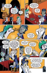 Size: 630x969 | Tagged: coffee, derp, derpibooru import, doofus, good king sombra, idw, idw advertisement, king sombra, preview, princess celestia, princess dorklestia, safe, spit take, spoiler:comic, spoiler:comic19, star swirl the bearded