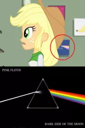 Size: 593x890 | Tagged: safe, derpibooru import, screencap, applejack, a case for the bass, equestria girls, rainbow rocks, album cover, andy warhol, hipgnosis, pink floyd, the dark side of the moon, the velvet underground, the velvet underground & nico, wilco