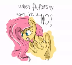 Size: 756x680 | Tagged: safe, artist:aureai-sketches, derpibooru import, fluttershy, pegasus, pony, assertive, colored sketch, cute, dialogue, female, looking at something, looking away, mare, no, open mouth, reaction image, simple background, sketch, solo, white background, wings