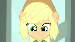 Size: 576x324 | Tagged: safe, derpibooru import, screencap, applejack, a case for the bass, equestria girls, rainbow rocks, animated, cute, dilated pupils, happy, jackabetes, open mouth, ponied up, smiling, solo