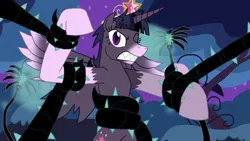 Size: 1280x720 | Tagged: safe, artist:advanceddefense, derpibooru import, twilight sparkle, twilight sparkle (alicorn), alicorn, pony, big crown thingy, element of magic, female, mare, restrained, solo, vine, werelight shine