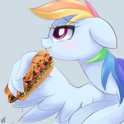 Size: 1024x1024 | Tagged: artist:kinkypinkie, blushing, censored, edit, explicit source, female, not porn, rainbow dash, sandwich, solo, solo female, suggestive, wing hands, wingjob