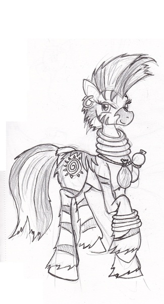 Size: 1041x1920 | Tagged: artist:zubias, derpibooru import, monochrome, safe, sketch, solo, traditional art, zebra, zecora