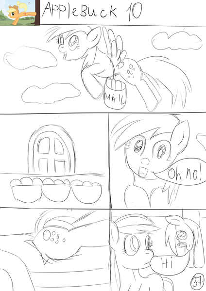 Size: 2480x3508 | Tagged: safe, artist:jbond, derpibooru import, applejack, derpy hooves, pegasus, pony, comic:applebuck, comic, female, mare