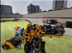 Size: 479x355 | Tagged: 3d, artist needed, bumblebee, derpibooru import, gm construct, gmod, rainbow dash, safe, transformers