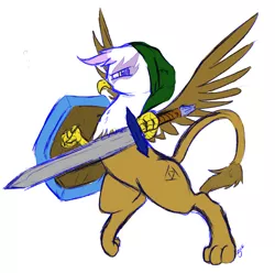 Size: 1128x1118 | Tagged: safe, artist:silver1kunai, derpibooru import, gilda, gryphon, badass, colored, link, shield, solo, sword, the legend of zelda, triforce