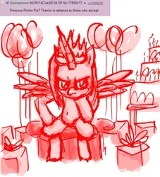 Size: 638x703 | Tagged: safe, artist:redanon, derpibooru import, pinkie pie, alicorn, pony, alicorn party, belly button, conan the barbarian, frown, glare, monochrome, pinkamena diane pie, pinkiecorn, present, princess pinkie pie, race swap, serious face, sitting, spread wings, xk-class end-of-the-world scenario