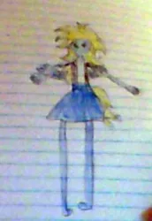 Size: 208x302 | Tagged: safe, artist:gracie_cleopatra, derpibooru import, derpy hooves, anthro, equestria girls, blurry, derp, lined paper, photo, smiling, solo, stylistic suck, traditional art