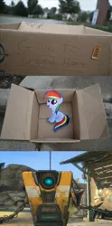Size: 1320x2656 | Tagged: borderlands 2, claptrap, crossover, dashie meme, exploitable meme, fanfic:my little dashie, meme, neutral people finding dash meme, rainbow dash, safe, this will end in tears
