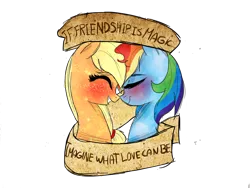 Size: 1024x768 | Tagged: safe, artist:misspolycysticovary, derpibooru import, applejack, rainbow dash, appledash, banner, female, lesbian, mouthpiece, old banner, positive ponies, shipping