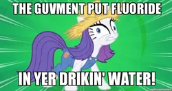 Size: 550x290 | Tagged: caption, derpibooru import, exploitable meme, fluoride, government, image macro, meme, rarihick, rarity, safe, solo, truth