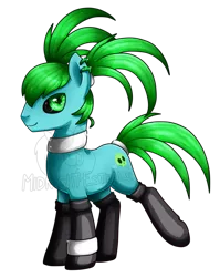 Size: 797x1002 | Tagged: safe, artist:midnight-estelle, derpibooru import, oc, oc:cyber strike, unofficial characters only, earth pony, pony, clothes, piercing, socks, solo