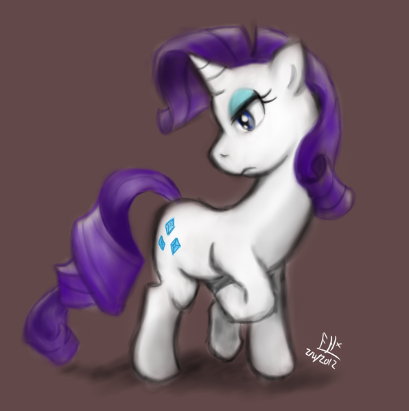 Size: 1256x1264 | Tagged: safe, artist:iomma, derpibooru import, rarity, unicorn, brown background, female, simple background, solo