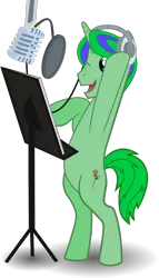 Size: 834x1454 | Tagged: safe, artist:fimbulvinter, derpibooru import, oc, unofficial characters only, pony, bipedal, headphones, microphone, music stand, recording, simple background, solo, transparent background, vector