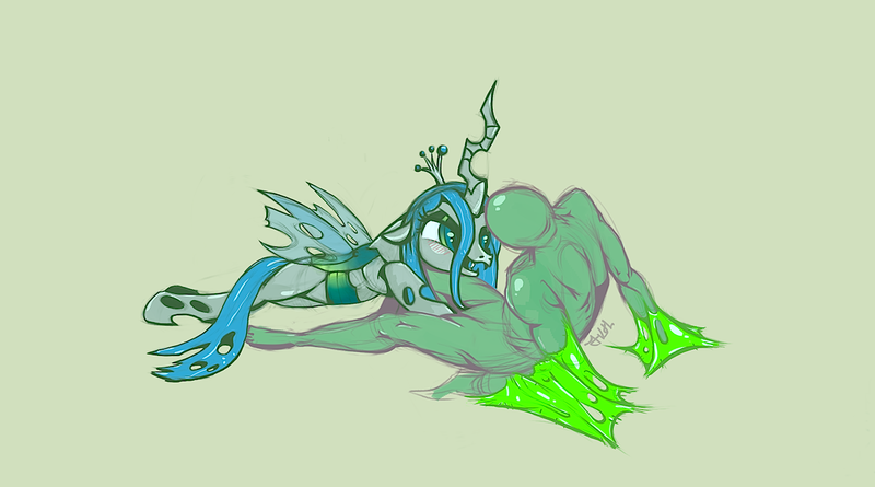 Size: 1200x667 | Tagged: artist needed, questionable, artist:filth, derpibooru import, queen chrysalis, oc, oc:anon, human, pony, bondage, female, femdom, human on pony action, male, straight