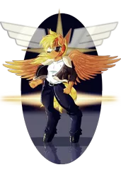 Size: 2048x3000 | Tagged: anthro, anthro oc, artist:ruhisu, boots, clothes, cutie mark, derpibooru import, jacket, jeans, male, oc, oc:brave wing, pegasus, pilot, safe, simple background, solo, spread wings, stallion, standing, stars, sunglasses, transparent background, unofficial characters only, vector