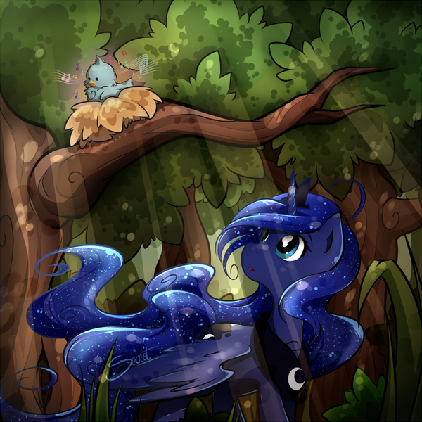 Size: 876x876 | Tagged: safe, artist:secret-pony, derpibooru import, princess luna, bird, nest, solo