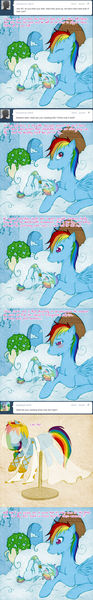 Size: 400x2585 | Tagged: artist:tinuleaf, ask, ask rainbow dash family, baby bottle, clothes, comic, derpibooru import, dress, foal, oc, oc:white whirl, offspring, parent:rainbow dash, parent:soarin', parents:soarindash, rainbow dash, safe, tumblr, wedding dress