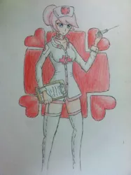 Size: 1936x2592 | Tagged: artist:esnnoirlyltoc, human, humanized, nurse redheart, safe, solo, traditional art