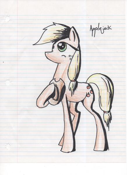 Size: 2550x3510 | Tagged: applejack, artist:slideswitched, derpibooru import, hat, lined paper, safe, solo, traditional art