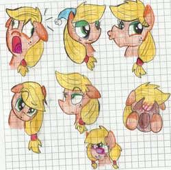 Size: 896x892 | Tagged: applejack, artist:blanquiwiis, derpibooru import, expressions, graph paper, safe, solo, traditional art