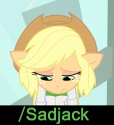 Size: 782x853 | Tagged: safe, derpibooru import, screencap, applejack, a case for the bass, equestria girls, rainbow rocks, cute, floppy ears, frown, looking down, ponied up, pony ears, sad, solo, unhapplejack