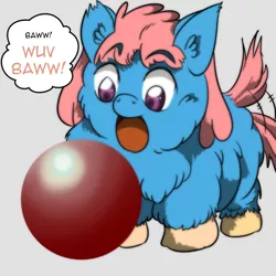 Size: 1500x1500 | Tagged: artist:ryunnosuke, ball, fluffy pony, fluffy pony foal, safe, solo, tail wag