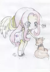 Size: 577x825 | Tagged: artist:reikosketch, dog, fluttershy, heart, human, humanized, safe, traditional art, winged humanization