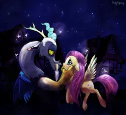 Size: 964x884 | Tagged: safe, artist:frenky-chan, derpibooru import, discord, fluttershy, discoshy, female, male, shipping, straight