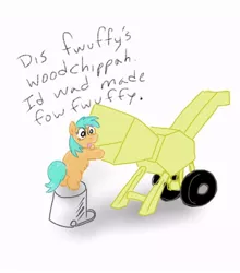 Size: 676x768 | Tagged: artist:fluffsplosion, derpibooru import, fluffy pony, safe, solo, stupidity, the enigma of amigara fault, this will end in death, this will not end well, woodchipper