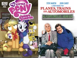 Size: 1978x1504 | Tagged: applejack, artist:amy mebberson, comic, comparison, cover, friends forever, idw, john candy, john hughes, planes trains and automobiles, rarity, safe, steve martin