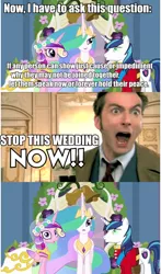 Size: 563x960 | Tagged: a canterlot wedding, caption, comic, david tennant, derpibooru import, doctor who, fake cadance, green eyes, hypnotized, princess cadance, princess celestia, queen chrysalis, roflbot, safe, sarah jane adventures, screencap, shining armor, tenth doctor, text