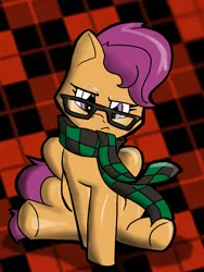 Size: 546x728 | Tagged: artist:theburningdonut, clothes, derpibooru import, glasses, hipster, hipsterloo, safe, scarf, scootaloo, solo