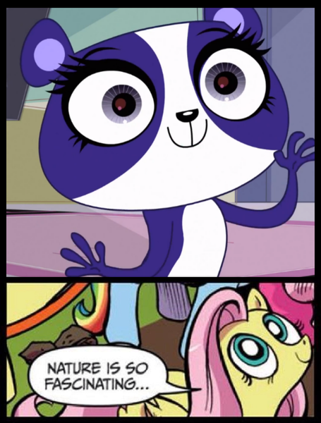 Size: 859x1133 | Tagged: exploitable meme, fluttershy, idw, littlest pet shop, meme, nature is so fascinating, obligatory pony, penny ling, safe, smear frame