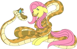 Size: 2892x1840 | Tagged: safe, artist:ryuseihikari, derpibooru import, fluttershy, python, snake, coils, damsel in distress, danger, female, floppy ears, hypnotized, implied vore, kaa, mind control, open mouth, peril, simple background, solo, story in the source, swirly eyes, the jungle book, tongue out, transparent background