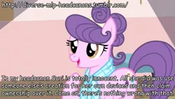 Size: 1280x720 | Tagged: caption, derpibooru import, diverse-mlp-headcanons, drama, drama bait, edit, edited screencap, fake, headcanon, meta, parody, rarity takes manehattan, safe, screencap, solo, suri polomare, text