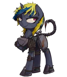 Size: 1080x1238 | Tagged: artist:inlucidreverie, augmented tail, blood, commission, derpibooru import, fallout equestria, fallout equestria: wasteland economics, oc, oc:malice, raider, semi-grimdark, simple background, solo, transparent background, unofficial characters only