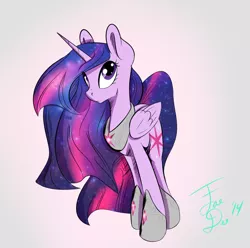 Size: 1306x1297 | Tagged: safe, artist:farewelldecency, deleted from derpibooru, derpibooru import, princess twilight 2.0, twilight sparkle, twilight sparkle (alicorn), alicorn, pony, twilight's kingdom, ethereal mane, female, galaxy mane, gray background, hilarious in hindsight, hoof shoes, jewelry, looking up, mare, older, peytral, regalia, simple background, solo, sparkles, ultimate twilight, windswept mane