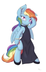 Size: 1250x1950 | Tagged: safe, artist:alasou, deleted from derpibooru, derpibooru import, rainbow dash, pegasus, pony, bipedal, black dress, bracelet, clothes, dress, earring, female, image, jewelry, little black dress, mare, png, rainbow dash always dresses in style, shoes, simple background, solo, transparent background