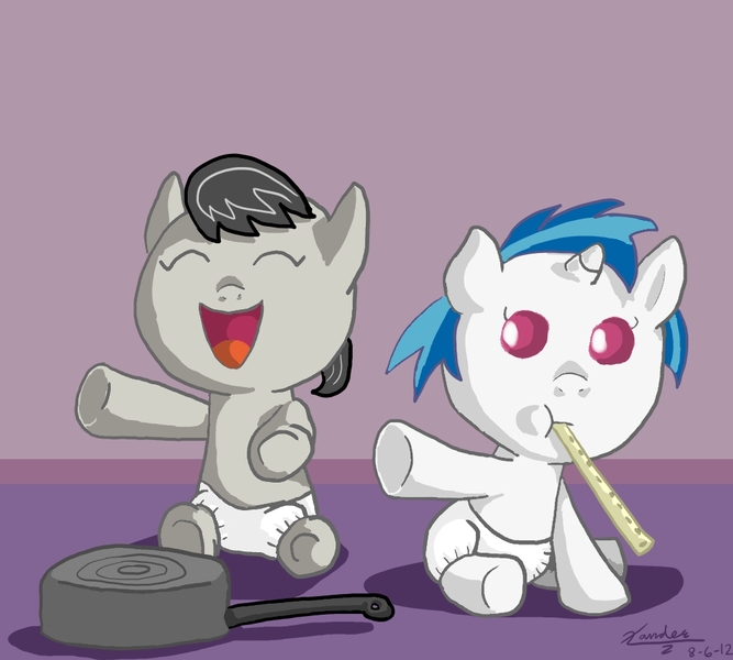 Size: 1000x900 | Tagged: safe, artist:xanderreh, derpibooru import, octavia melody, vinyl scratch, pony, baby, baby pony, filly