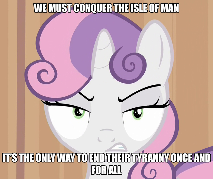 Size: 1250x1050 | Tagged: exploitable meme, feminism, idiot femanazi sweetie belle, image macro, isle of man, meme, mouthpiece, patriarchy, questionable, social justice, solo, sweetie belle, sweetiedumb, united kingdom