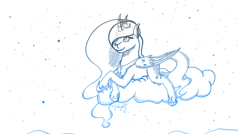 Size: 1280x720 | Tagged: artist:midnightsix3, cloud, lunadoodle, night, princess luna, safe, solo