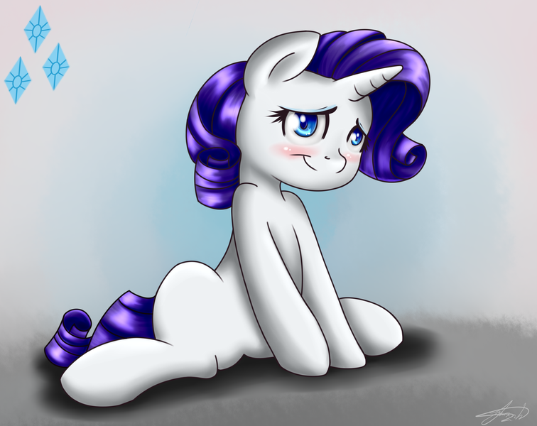 Size: 2420x1920 | Tagged: artist:zortail, blushing, cute, cutie mark, derpibooru import, raribetes, rarity, safe, sitting, smiling, solo