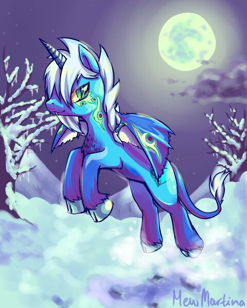 Size: 800x1000 | Tagged: safe, artist:churobu, derpibooru import, oc, unofficial characters only, alicorn, bat pony, pony, night, solo, winter