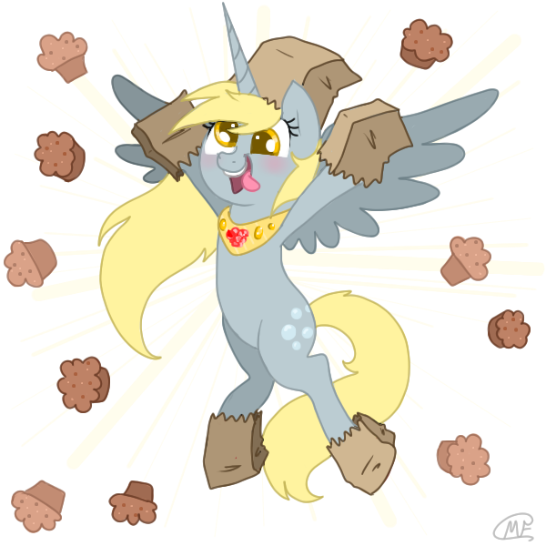 Size: 600x600 | Tagged: safe, artist:mc10215, derpibooru import, derpy hooves, alicorn, pony, alicornified, derpicorn, muffin, paper bag, paper bag princess, paper bag wizard, princess derpy, race swap, solo